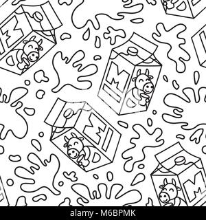 Seamless pattern package of milk. Cute seamless pattern. Vector pattern. Milk box pattern. Black and white patter. Stock Vector