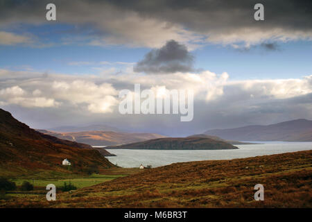 A winter view across the Wester Ross coast looking towards Loch Broom as clouds gather. Stock Photo