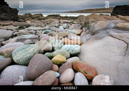 A view of the colorful rocks of Achnahaird Bay on the west coast of Scotland. Stock Photo