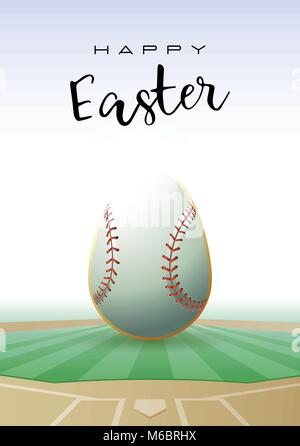 Happy Easter. Sports greeting card. A realistic Easter egg in the shape of a baseball ball. Vector illustration.