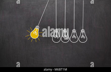 Great Idea. Creativity Concept with light bulbs on chalkboard background Stock Photo