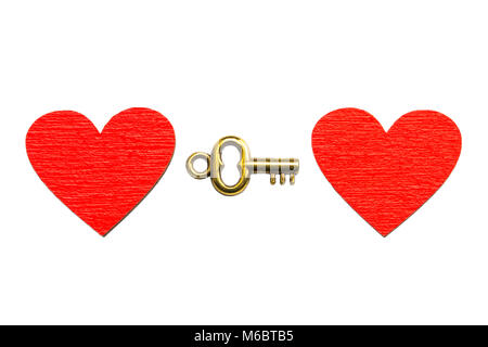 Old key with a heart  isolated on white background. Stock Photo