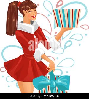 The girl is holding a gift. Vector illustration Stock Vector