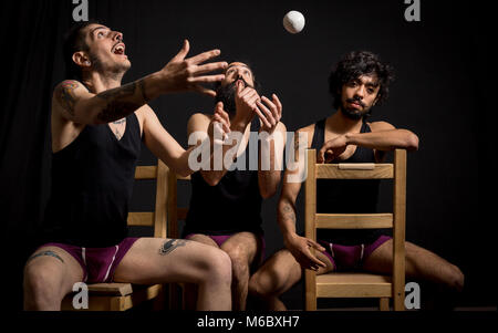 Comedy actors and jugglers having fun during their show at the circus Stock Photo