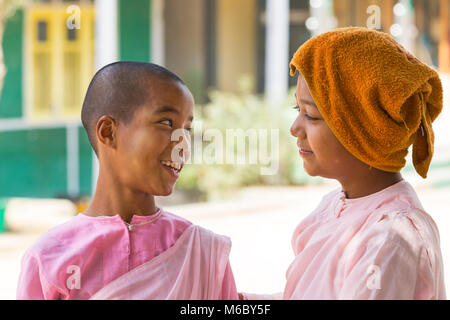 Myanmar school - Young girls at Aung Myae Oo Monastic Free Education School, Sagaing, Mandalay, Myanmar (Burma), Asia in February Stock Photo