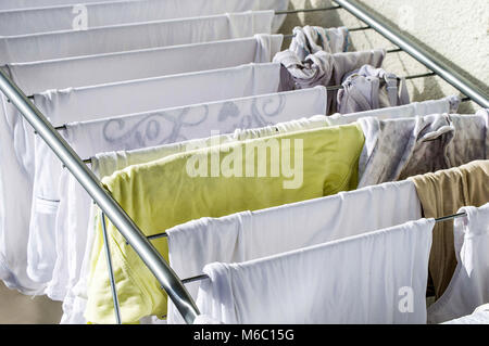 laundry dryer and laundry drying on the balcony, Stock Photo