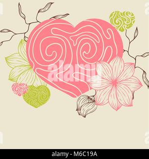 Birds flower and hearts concept. Vector illustration Stock Vector