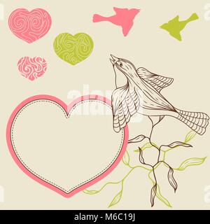 Birds flower and hearts concept. Vector illustration Stock Vector