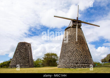 Windmill at Betty's Hope Historic Sugar Plantation, Antigua Stock Photo