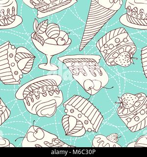 Holiday seamless pattern from sweet, cakes and acecream Stock Vector