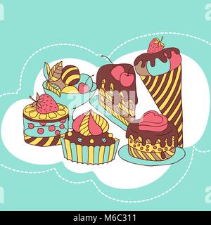 Vector frame with and sweet little cupcakes Stock Vector