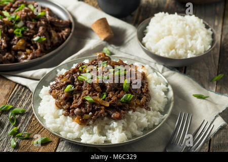 Homemade Barbecue Korean Beef Bulgogi with White Rice Stock Photo