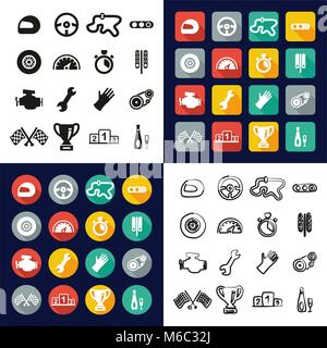 Racing All in One Icons Black & White Color Flat Design Freehand Set Stock Vector