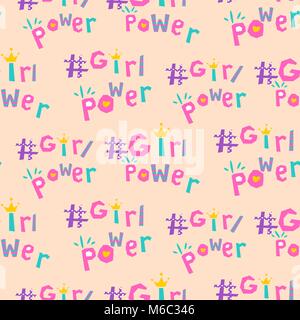 Girl power hashtags seamless vector pattern. Stock Vector