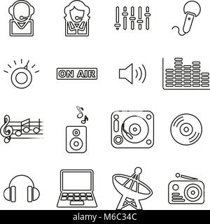 Radio Station or Radio Show Icons Thin Line Vector Illustration Set Stock Vector
