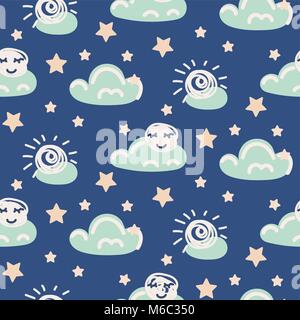 Seamless pattern with clouds and moon. Stock Vector