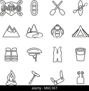 Rafting or Outdoor Activity Icons Thin Line Vector Illustration Set Stock Vector