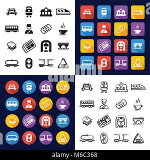 Railroad All in One Icons Black & White Color Flat Design Freehand Set Stock Vector