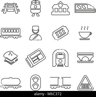 Railroad Travel & Cargo Transportation Icons Thin Line Vector Illustration Set Stock Vector