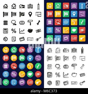 Real Estate Market All in One Icons Black & White Color Flat Design Freehand Set Stock Vector