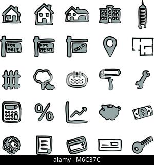 Real Estate Market Icons Freehand 2 Color Stock Vector