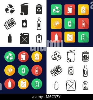 Recycling All in One Icons Black & White Color Flat Design Freehand Set Stock Vector
