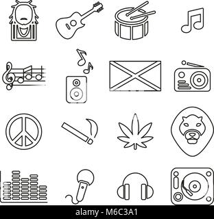 Reggae Music & Culture Icons Thin Line Vector Illustration Set Stock Vector