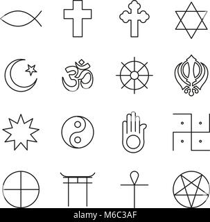 Religion Symbols Icons Thin Line Vector Illustration Set Stock Vector