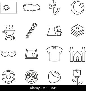 Republic Of Turkey Country & Culture Icons Thin Line Vector Illustration Set Stock Vector