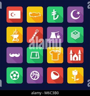Republic Of Turkey Icons Flat Design Stock Vector