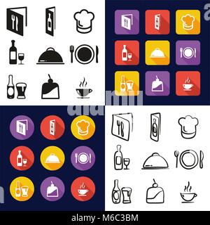 Restaurant All in One Icons Black & White Color Flat Design Freehand Set Stock Vector