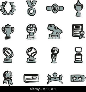 Reward Or Prize Icons Freehand 2 Color Stock Vector