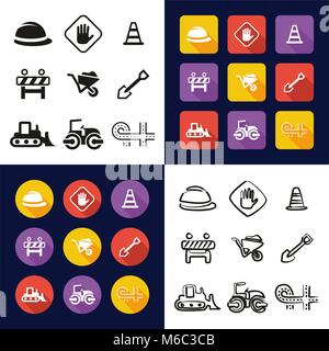 Road Construction All in One Icons Black & White Color Flat Design Freehand Set Stock Vector
