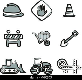 Road Construction Icons Freehand 2 Color Stock Vector