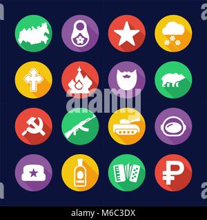 Russia Icons Flat Design Circle Stock Vector