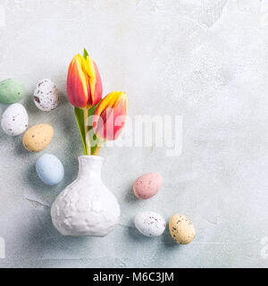 Easter composition with spring tulips Stock Photo