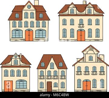 Old hand drawing houses isolated. Stock Vector