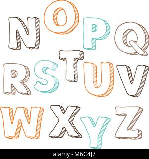Cute hand drawn font. Vector letters set N-Z Stock Vector