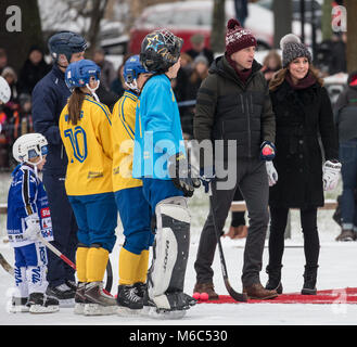 The Duke and Duchess of Cambridge attend a game of Bandy Hockey on the first day of their tour of Sweden and Norway  Featuring: Catherine Duchess of Cambridge, Catherine Middleton, Kate Middleton Where: Stockholm, United Kingdom When: 30 Jan 2018 Credit: John Rainford/WENN.com Stock Photo