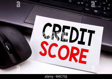 Conceptual hand writing text caption inspiration showing Credit Score. Business concept for Financial Rating Record written on sticky note paper on bl Stock Photo