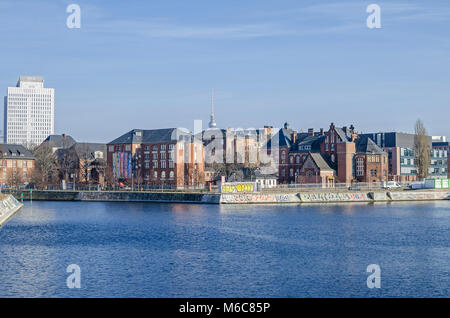 Berlin, Germany - February 23, 2018:  View from Humboldthafen at the traditional buildings of the Charite, Europe's largest University clinic (Campus  Stock Photo