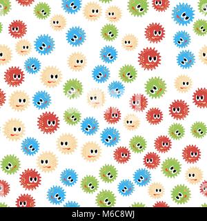 Colored Cartoon Microbes Seamless Pattern. Dangerous Bad Viruses. Germs Backterial Mickroorganism. Bacterium Monsters Stock Vector