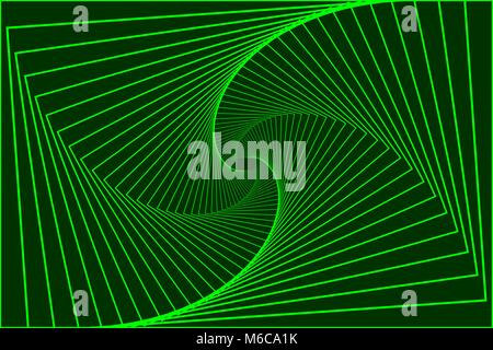 Rotating concentric rectangle, Square optical illusion pattern - green, Geometric abstract background Stock Vector