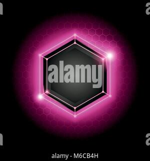 vector illustration pink abstract modern metal cyber technology background with poly hexagon pattern and pink light Stock Vector