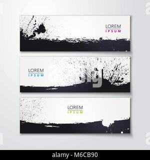 vector illustration of three black abstract calligraphy brush stroke elements design banner set Stock Vector