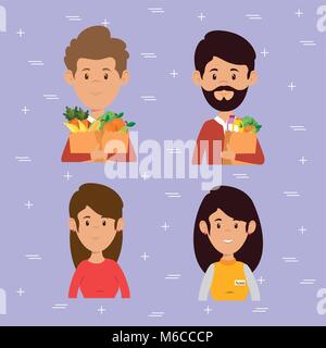 couple with supermarket groceries Stock Vector