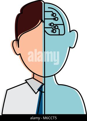 half man half robot character Stock Vector