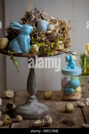 Easter bunny table decoration in blue Stock Photo