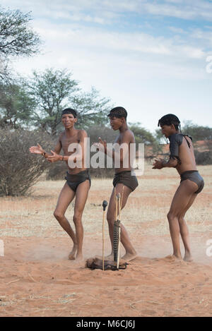 Kung Bushmen at a dance, Zebra Lodge, Hardap Region, Namibia Stock Photo