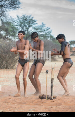 Kung Bushmen at a dance, Zebra Lodge, Hardap Region, Namibia Stock Photo